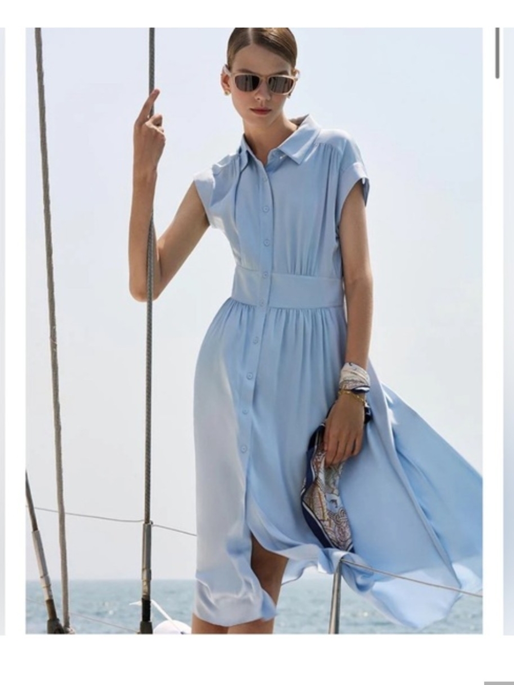 Light Blue Button-Front Shirt Dress